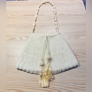 Chan Luu Signed Cream Color Beaded Silk Tassels Evening Handbag Rare!